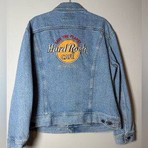 Vintage Hard Rock Cafe Honolulu Blue Denim Jacket with Yellow Logo